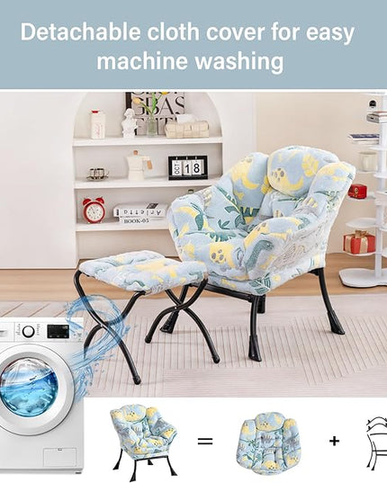 Welnow Toddler Kids Lazy Chair with Ottoman, Glow in The Dark Accent Comfy Lounge Children Armchair Couch with Removable Cover, Detachable Reading Chair with Footrest for Boy or Girl - LeafyLoom