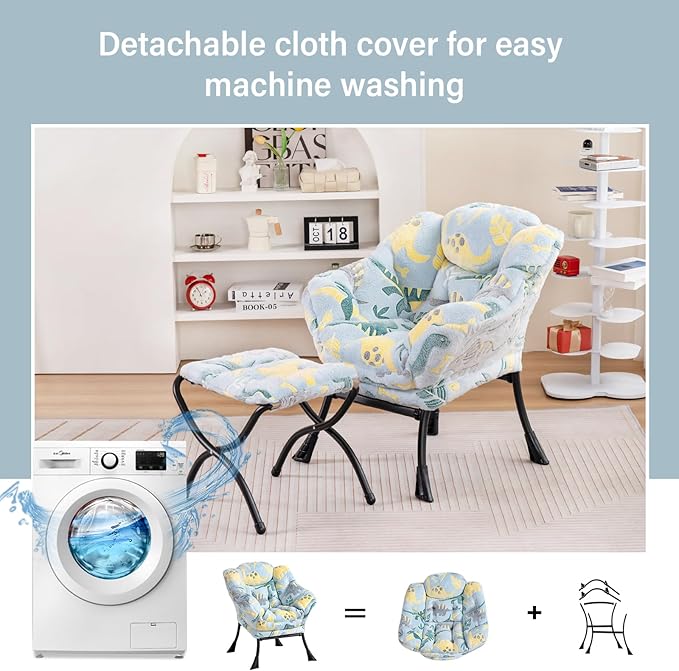 Welnow Toddler Kids Lazy Chair with Ottoman, Glow in The Dark Accent Comfy Lounge Children Armchair Couch with Removable Cover, Detachable Reading Chair with Footrest for Boy or Girl - LeafyLoom
