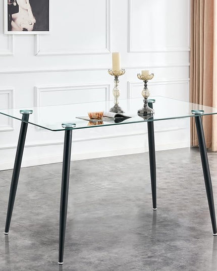 NicBex 51.2Inch Rectangular Dining Table,Minimalist Kitchen Table with Tempered Glass Tabletop and Black Metal Legs for 4 to 6,Dining Room Table for Kitchen,Meeting Room and Living Room,Transparent - LeafyLoom