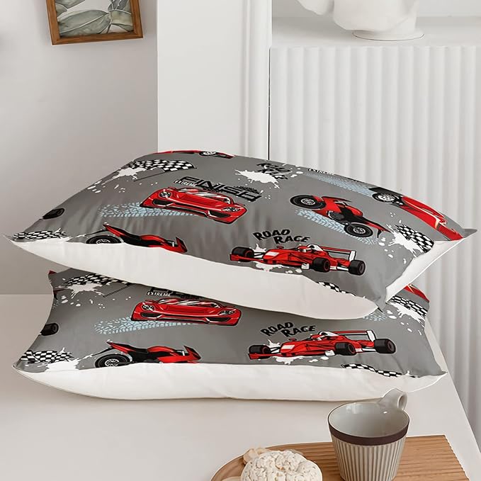 Axolotl Kid Comforter Set Twin Size,Racing Car Bedding Set for Boys Girls Teen Kids Children Car Racing Gifts,Race Cars Quilt Bed Set with 1 Comforter 2 Pillowcases,Red Grey - LeafyLoom