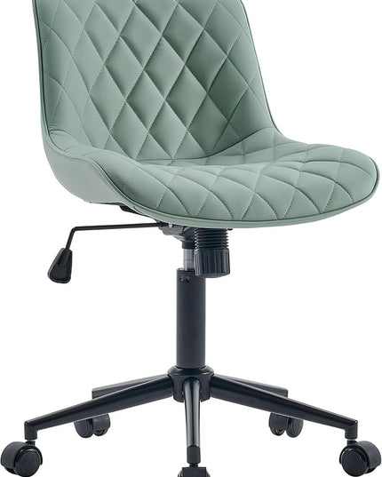 YOUNUOKE Office Chair Armless Leather Desk Chair with Wheels Thick Upholstery Computer Chair Small Cute Home Office Chair Swivel Rolling Task Chairs, Mint Green - LeafyLoom