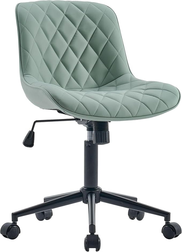 YOUNUOKE Office Chair Armless Leather Desk Chair with Wheels Thick Upholstery Computer Chair Small Cute Home Office Chair Swivel Rolling Task Chairs, Mint Green - LeafyLoom