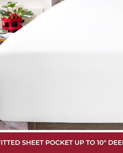 Mellanni RV Short Queen Sheets - 4 PC Iconic Collection Bedding Sheets & Pillowcases - Hotel Luxury, Extra Soft, Cooling Bed Sheets - Deep Pocket up to 10 inch (RV/Short Queen, White) - LeafyLoom