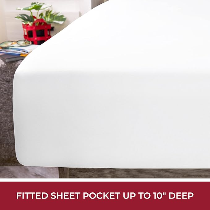 Mellanni RV Short Queen Sheets - 4 PC Iconic Collection Bedding Sheets & Pillowcases - Hotel Luxury, Extra Soft, Cooling Bed Sheets - Deep Pocket up to 10 inch (RV/Short Queen, White) - LeafyLoom