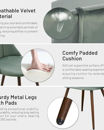 FurnitureR Dining Chairs Set of 2, Velvet Upholstered Accent Chair Living Room Chair with Soft Seat/Metal Legs Mid-Back Side Chairs for Home Kitchen Restaurant, Cactus - LeafyLoom