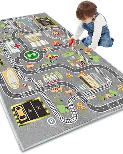 Kids Rug Play Mat Great for Playing with Cars and Toys,Educational Kid Road and Traffic City Life Carpet,Children Baby Fun Throw Rug for Bedroom Play Room,31X63Inch/80X160CM - LeafyLoom