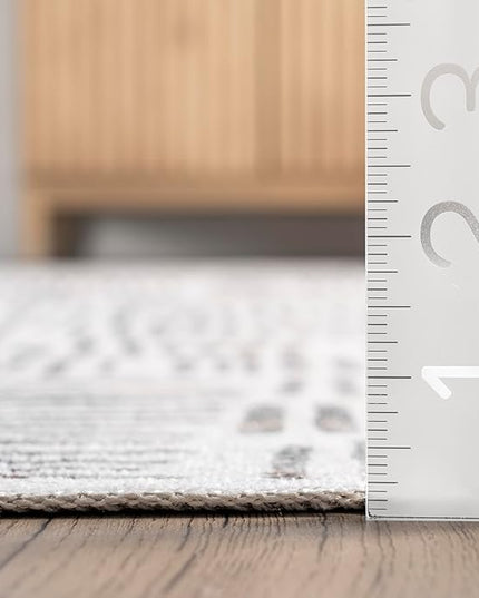 nuLOOM Mitzi Abstract Lines Machine Washable Ultra Thin Area Rug, 5' x 8', Light Grey - LeafyLoom