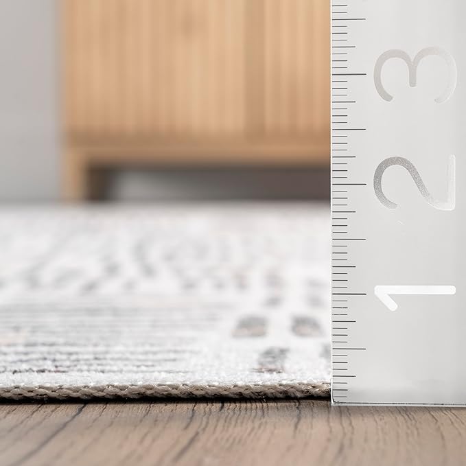 nuLOOM Mitzi Abstract Lines Machine Washable Ultra Thin Area Rug, 5' x 8', Light Grey - LeafyLoom