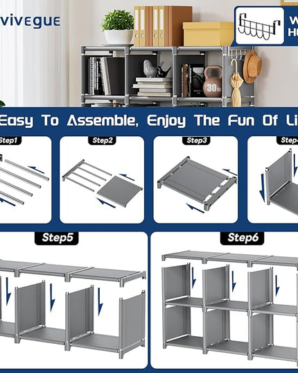 Mavivegue Bookshelf,15 Cube Storage Organizer,Book Shelf Organizer,Tall Bookcase Shelf,Book Cases/Shelves,Grey Cube Shelf,Cubbies Closet Storage Organizer Shelves for Bedroom,Living Room,Home,Office - LeafyLoom
