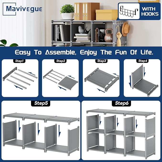 Mavivegue Bookshelf,15 Cube Storage Organizer,Book Shelf Organizer,Tall Bookcase Shelf,Book Cases/Shelves,Grey Cube Shelf,Cubbies Closet Storage Organizer Shelves for Bedroom,Living Room,Home,Office - LeafyLoom
