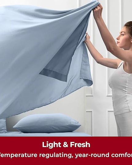 Mellanni Split King Sheets Set - 7 PC Iconic Collection Bedding Sheets & Pillowcases - Soft, Cooling Bed Sheets - Deep Pocket up to 16 inch - 7 PC (Split King, Blue Hydrangea w/Extra Pillow Cases) - LeafyLoom