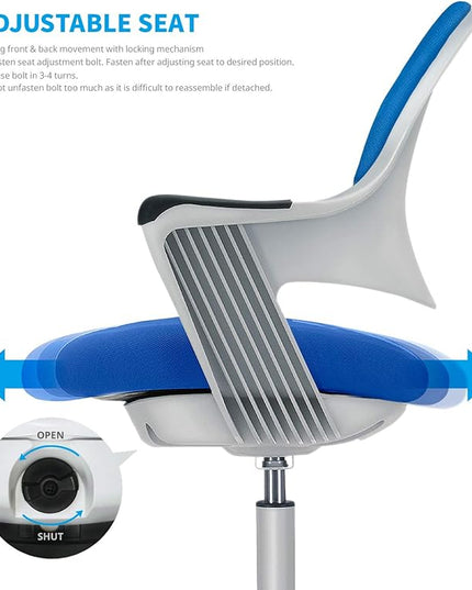 Kids Desk Chair: Ergonomic Kids Computer Chair | Adjustable Kids Office Chair with Wheels & Arms | Study Chair for Girls and Boys - Kids Chair Desk with Wheel Covers (Ocean Blue) - LeafyLoom