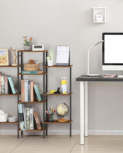 ETELI 4 Tier Small Bookshelf Triple Wide Bookcase with 10 Storage Shelves Open Shelf Book Shelf Book Case for Home & Office, Living Room, Industrial Style, 7.8" D x 37" W x 41.6" H - LeafyLoom