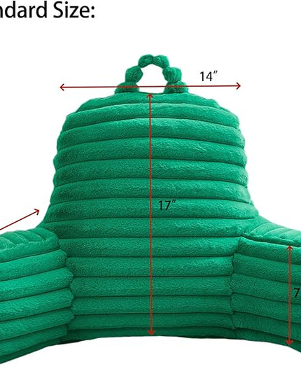 WERDIM Reading Pillow for Sitting in Bed, Faux Fur Back Pillow for Bed Rest, Bed Chair Pillow with Arms and Pockets(Standard, Emerald) - LeafyLoom