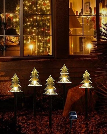 ILLUMINEW Christmas Solar Pathway Lights, Set of 5 Waterproof Landscape Christmas Lights, Stake Christmas Decorations, LED Lights for Yard Lawn Patio Walkway Decor (5PCS-Warm White-Tree) ILLUMINEW