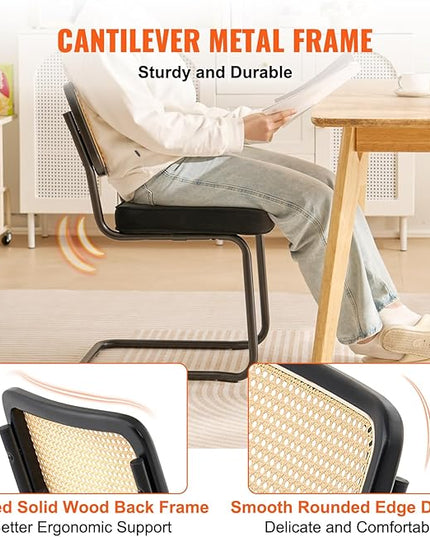VEVOR Rattan Dining Chairs Set of 4, Mid Century Modern Dining Chair, Upholstered Velvet Accent Chair with Rattan Back, Retro Dining Room Kitchen Chair for Living Room, Bedroom, Office (18.1 Inch) - LeafyLoom