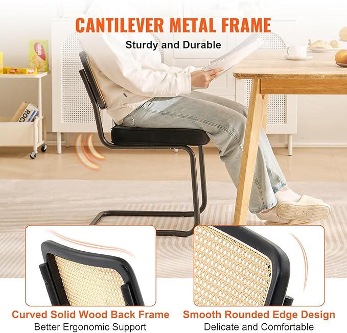 VEVOR Rattan Dining Chairs Set of 4, Mid Century Modern Dining Chair, Upholstered Velvet Accent Chair with Rattan Back, Retro Dining Room Kitchen Chair for Living Room, Bedroom, Office (18.1 Inch) - LeafyLoom