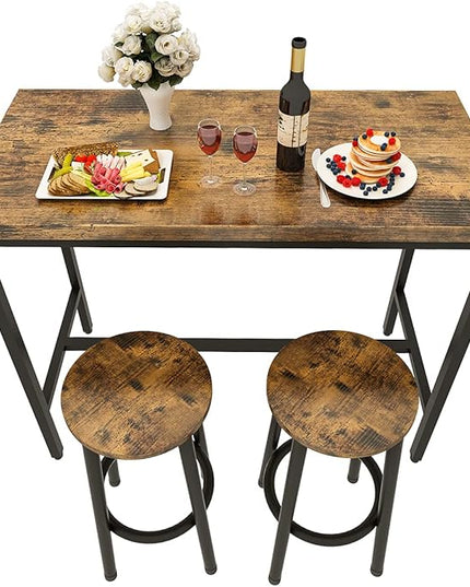Recaceik 3 Piece Pub Dining Set, Modern bar Table and Stools for 2 Kitchen Counter Height Wood Top Bistro Easy Assemble for Breakfast Nook Living Room Small Space Restaurant, Rustic Brown 39” - LeafyLoom