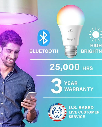 Sengled Alexa Light Bulbs, 75W Equivalent, S1 Auto Pairing with Alexa Devices, Smart Light Bulb that Work with Alexa, Bluetooth Mesh Smart Home Lighting, ‎Multicolor Dimmable, No Hub Required,4-Pack Sengled