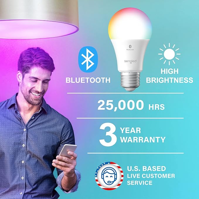Sengled Alexa Light Bulbs, 75W Equivalent, S1 Auto Pairing with Alexa Devices, Smart Light Bulb that Work with Alexa, Bluetooth Mesh Smart Home Lighting, ‎Multicolor Dimmable, No Hub Required,4-Pack Sengled