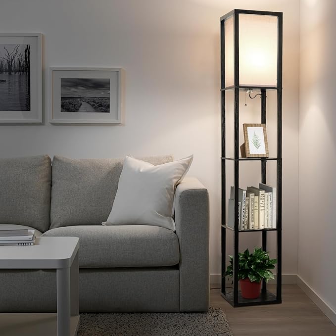 Shelf Floor Lamp, Shelves Floor Lamp for Living Room Bedroom, 4-Tier Modern Shelf Floor Lamp with 3CCT LED Blub(Black) - LeafyLoom