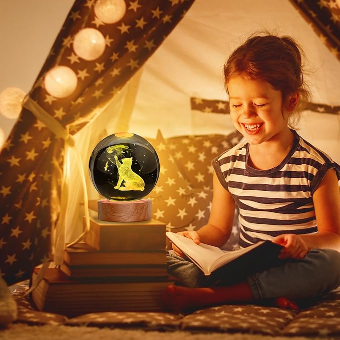 Cat Gifts for Cat Lovers for Women, Large 3D Cat Night Light, Crystal Cat Figurines Lamp 16 Color Changing with Remote Control for Bedroom Decor, Cat Play with Butterfly - LeafyLoom