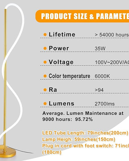 Modern LED Gold Floor Lamp, Flexible DIY Modeling Tall Standing Lamp, 35W/2700lm Ultra Bright White Light Corner Floor lamp for Bedroom, Living Room, Office - LeafyLoom