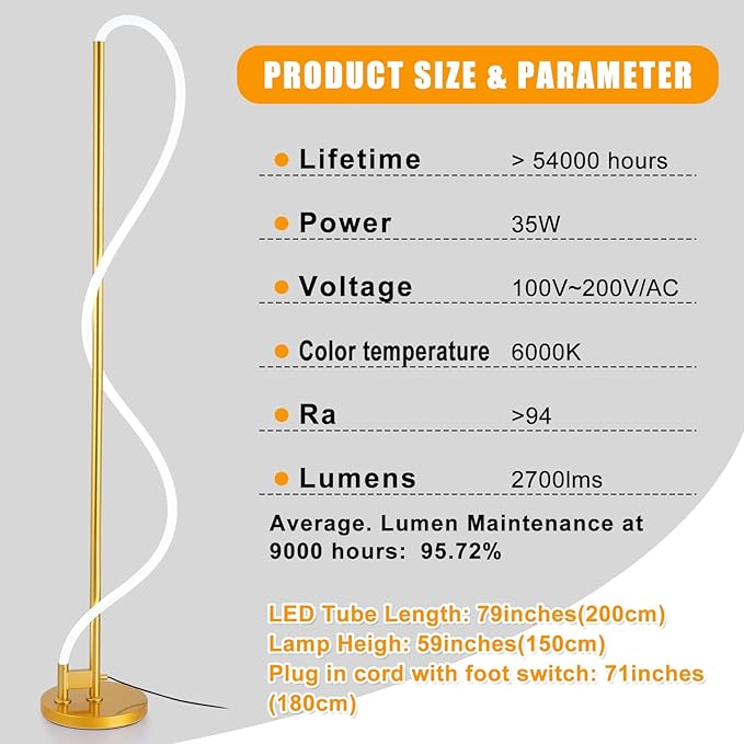 Modern LED Gold Floor Lamp, Flexible DIY Modeling Tall Standing Lamp, 35W/2700lm Ultra Bright White Light Corner Floor lamp for Bedroom, Living Room, Office - LeafyLoom