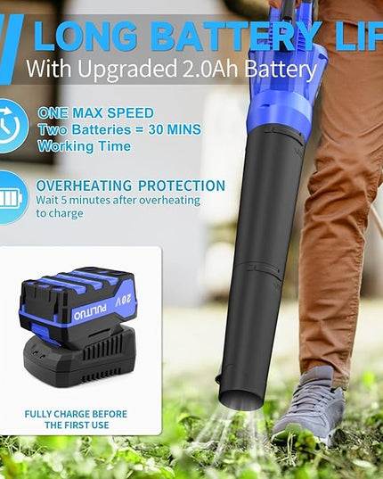20V Cordless Leaf Blower with 2 Batteries and Charger, High Power 400 CFM Cordless Electric Leaf Blower with Two Nozzles Lightweight Handheld Blower for Lawn Care Patio Garden Leaves Yard - LeafyLoom
