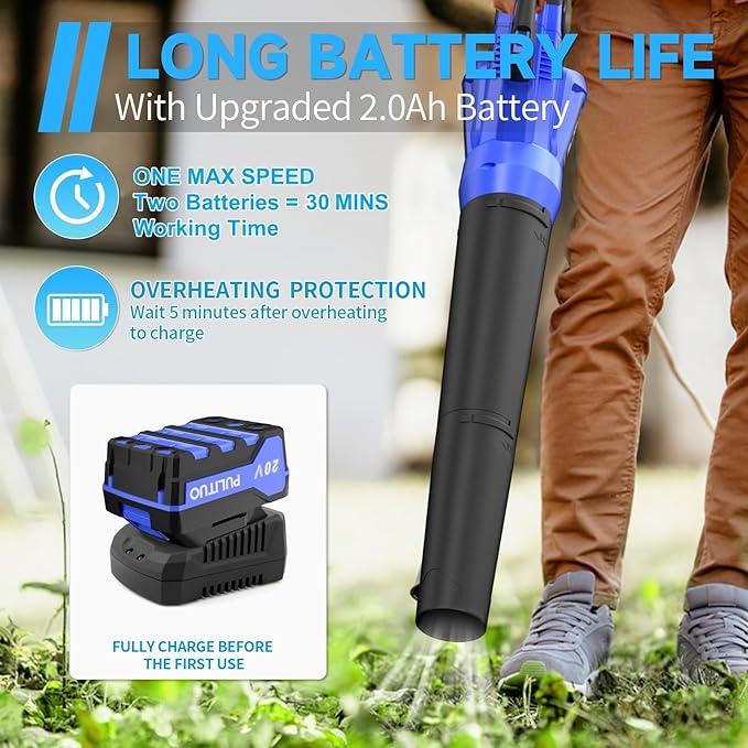 20V Cordless Leaf Blower with 2 Batteries and Charger, High Power 400 CFM Cordless Electric Leaf Blower with Two Nozzles Lightweight Handheld Blower for Lawn Care Patio Garden Leaves Yard - LeafyLoom