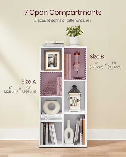 VASAGLE Bookcase, Bookshelf with 7 Compartments, Freestanding Shelves and Cube Organizer, for Display in Living Room, Bedroom, and Home Office, White ULBC27WT - LeafyLoom