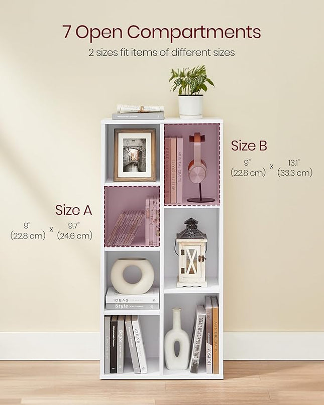 VASAGLE Bookcase, Bookshelf with 7 Compartments, Freestanding Shelves and Cube Organizer, for Display in Living Room, Bedroom, and Home Office, White ULBC27WT - LeafyLoom