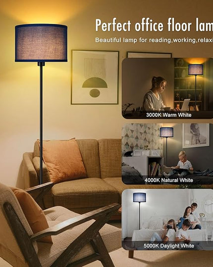 BoostArea Floor Lamp Standing Lamp, Dimmable Floor Lamps for Living Room, Simple LED Tall Lamp with Lampshade, On/Off Footswitch, Black Floor Lamp, Corner Lamps for Bedroom/Office,Blue (without Bulb) - LeafyLoom