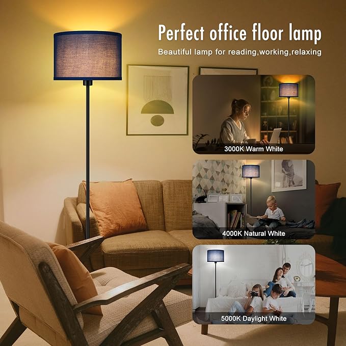 BoostArea Floor Lamp Standing Lamp, Dimmable Floor Lamps for Living Room, Simple LED Tall Lamp with Lampshade, On/Off Footswitch, Black Floor Lamp, Corner Lamps for Bedroom/Office,Blue (without Bulb) - LeafyLoom