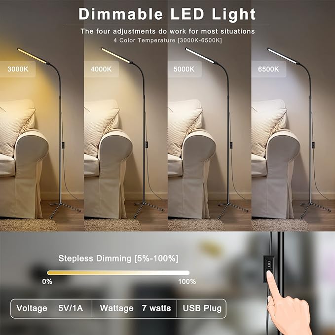 EBEST Led Floor Lamp for Eyelash Extensions Craft Task Lamps Floor Standing light Adjustable Gooseneck Dimmable lash Light LED Lamp for eyelash Facial Spa Salon Makeup - LeafyLoom