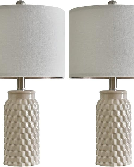 20.5" Modern Ceramic Bedside Lamp Set of 2 for Bedroom Decor Farmhouse Table Lamp for Living Room Office Dorm - LeafyLoom