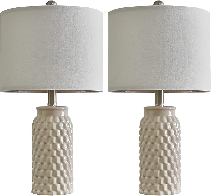 20.5" Modern Ceramic Bedside Lamp Set of 2 for Bedroom Decor Farmhouse Table Lamp for Living Room Office Dorm - LeafyLoom