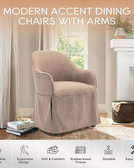COLAMY Modern Accent Dining Chair, Barrel Accent Armchair, 20 Inch Dining Chair with Cover, Dining Chair with Back for Kitchen,Dining Room,Camel - LeafyLoom