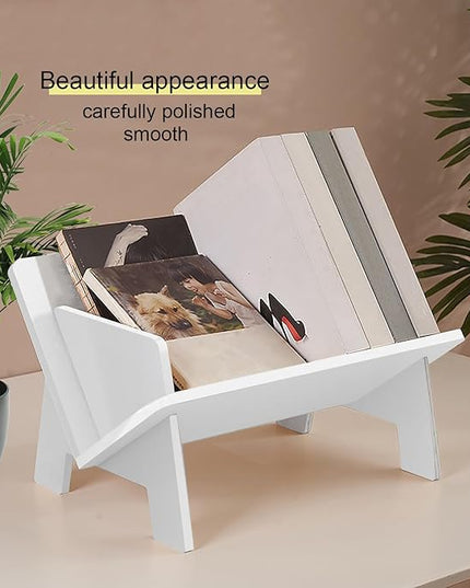 Wood Bookcase in Living Room/Home/Office, Desktop Book Shelf Organizer Bookshelves Storage Rack for CDs/Magazine/Books Display (White, 13.6") - LeafyLoom