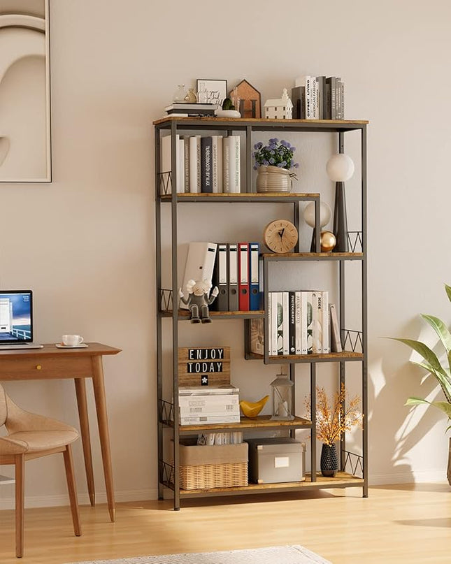 Gizoon 71” Industrial Bookshelves for Storage, Tall Display Etagere 8-Shelves for Bedroom, Metal Frame Staggered Bookcases for Bedroom, Living Room, Home Office, Retro - LeafyLoom