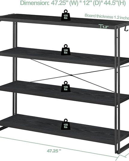 HCHQHS Bookshelf, 4-Tier Industrial Bookcase, Black Open Book Shelf, Freestanding Tall Bookshelves with Metal Frame - LeafyLoom