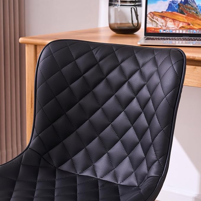 YOUNIKE Dining Kitchen Desk Chairs Modern Minimalist Faux Leather Indoor Padded Upholstered with Back Suitable for Kitchen Living Room Coffee Shop, Loads up to 300lbs Set of 2 Black - LeafyLoom