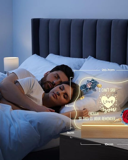 Yamonic Valentines Day Gifts for Her, Handmade Acrylic Plaque with Eternal Real Rose, Night Light with Preserved Rose Romantic Gifts for Girlfriend Wife Women (Reminder) - LeafyLoom