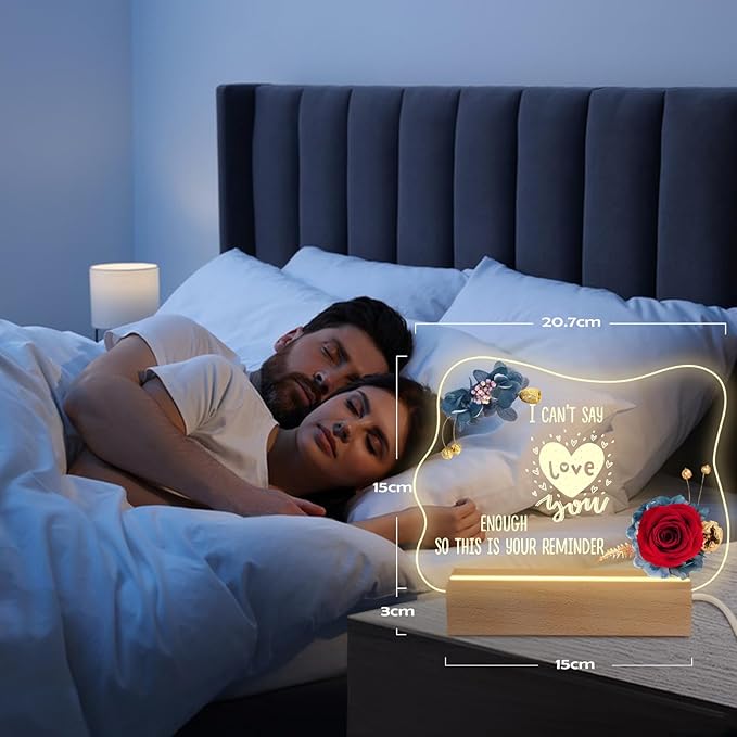 Yamonic Valentines Day Gifts for Her, Handmade Acrylic Plaque with Eternal Real Rose, Night Light with Preserved Rose Romantic Gifts for Girlfriend Wife Women (Reminder) - LeafyLoom