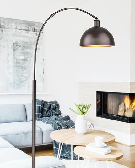 Arch Floor Lamp with Remote Control, Farmhouse Industrial Standing Lamp, 70” Dimmable Tall Lamp with 360° Adjustable Hanging Metal Shade, Over Couch Lamps with 9W LED Bulb (Oil Rubbed Bronze) - LeafyLoom