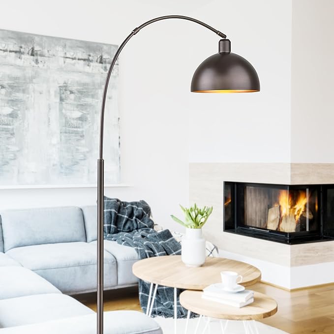 Arch Floor Lamp with Remote Control, Farmhouse Industrial Standing Lamp, 70” Dimmable Tall Lamp with 360° Adjustable Hanging Metal Shade, Over Couch Lamps with 9W LED Bulb (Oil Rubbed Bronze) - LeafyLoom