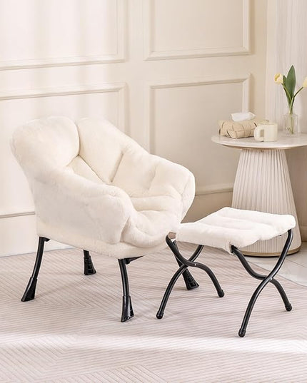 Welnow Toddler Kids Lazy Chair with Ottoman, Accent Comfy Lounge Children Armchair Couch with Armrest and Removable Cover, Detachable Reading Chair with Footrest for Boy or Girl, Plush Beige - LeafyLoom