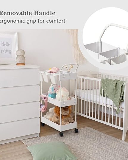danpinera Slim Storage Cart, 3 Tier Slim Laundry Cart with Wheels Bathroom Cart Organizer with Hanging Cups Hooks Dividers Handle Mobile Rolling Art Cart for Bathroom Kitchen Narrow Places, White - LeafyLoom
