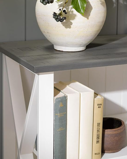 Walker Edison Solid Wood Farmhouse Storage Console, 52 Inch, White/Grey Wash - LeafyLoom