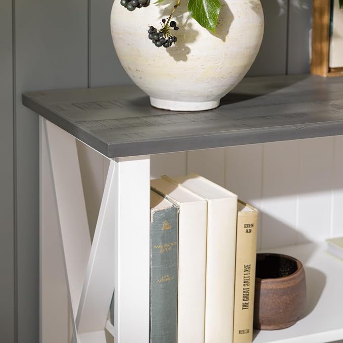 Walker Edison Solid Wood Farmhouse Storage Console, 52 Inch, White/Grey Wash - LeafyLoom